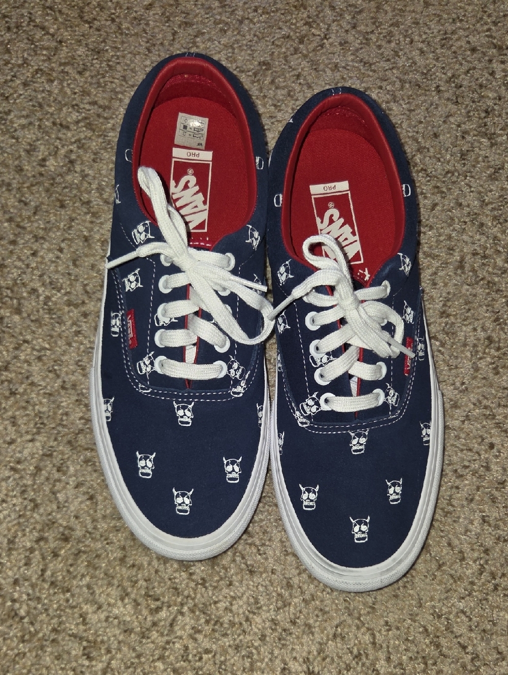 Vans Navy Blue KADER PRO Devil Skull Print Sneakers with Red Lining